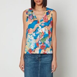 Marni x Flaminia Veronesi Julie‎ Multicolor Floral Cotton V-Neck Blouse Top